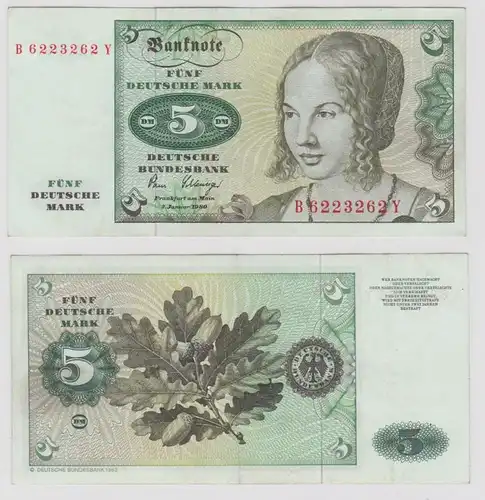 T146183 Banknote 5 DM Deutsche Mark Ro. 285a Schein 2.Jan. 1980 KN B 6223262 Y