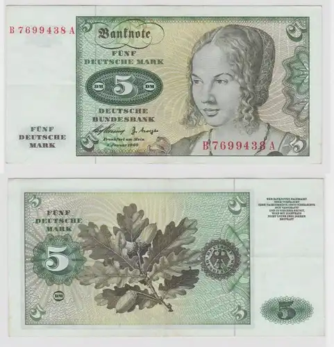 T146115 Banknote 5 DM Deutsche Mark Ro. 262e Schein 2.Jan. 1960 KN B 7699438 A
