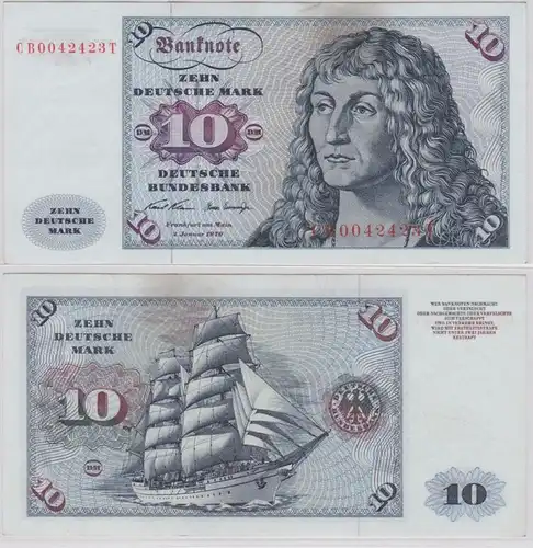 T146107 Banknote 10 DM Deutsche Mark Ro. 270a Schein 2.Jan. 1970 KN CB 0042423 T