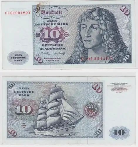 T146104 Banknote 10 DM Deutsche Mark Ro. 270a Schein 2.Jan. 1970 KN CC 0100429 Y