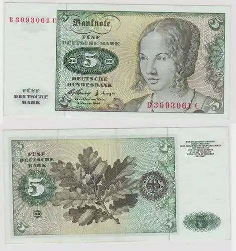 T146099 Banknote 5 DM Deutsche Mark Ro. 262e Schein 2.Jan. 1960 KN B 3093061 C