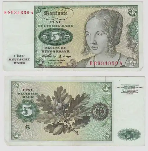T146083 Banknote 5 DM Deutsche Mark Ro. 262e Schein 2.Jan. 1960 KN B 8934330 A