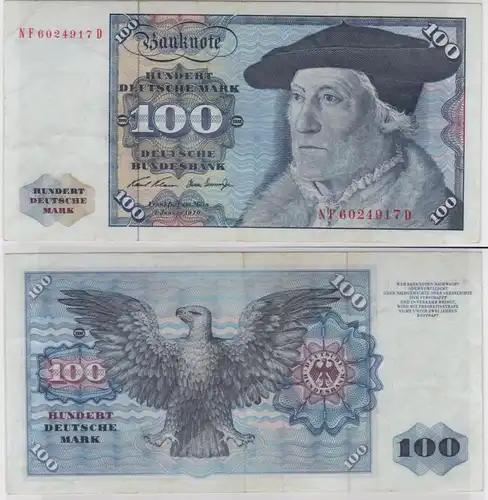 T146049 Banknote 100 DM Deutsche Mark Ro. 273b Schein 2.Jan 1970 KN NF  D