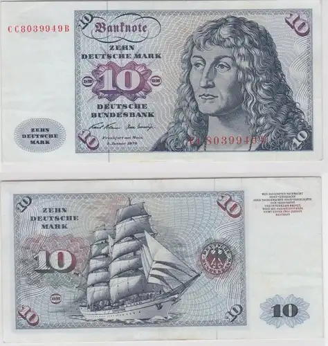 T146044 Banknote 10 DM Deutsche Mark Ro. 270a Schein 2.Jan. 1970 KN CC 8039949 B