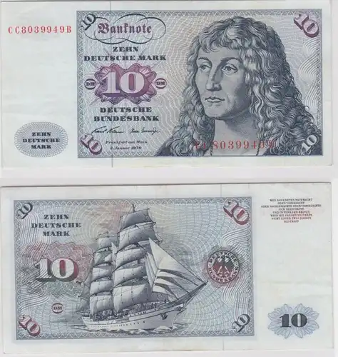 T146044 Banknote 10 DM Deutsche Mark Ro. 270a Schein 2.Jan. 1970 KN CC  B