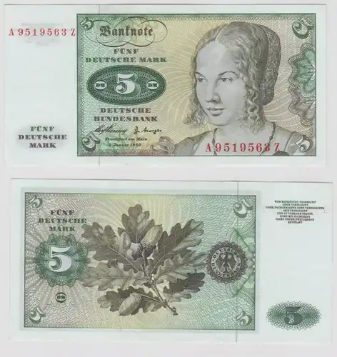T146043 Banknote 5 DM Deutsche Mark Ro. 262e Schein 2.Jan. 1960 KN A 9519563 Z