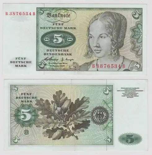 T146003 Banknote 5 DM Deutsche Mark Ro. 262e Schein 2.Jan. 1960 KN B 3876534 B