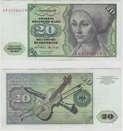 T145892 Banknote 20 DM Deutsche Mark Ro. 271b Schein 2.Jan. 1970 KN GE 4174917 P