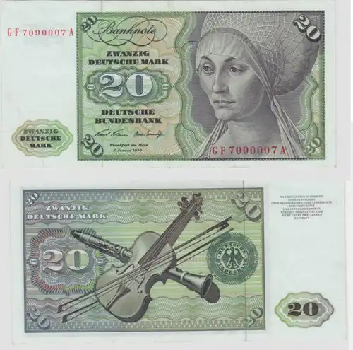 T145838 Banknote 20 DM Deutsche Mark Ro. 271b Schein 2.Jan. 1970 KN GF 7090007 A