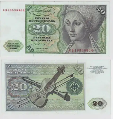 T145814 Banknote 20 DM Deutsche Mark Ro. 271a Schein 2.Jan. 1970 KN GB 1953996 Q