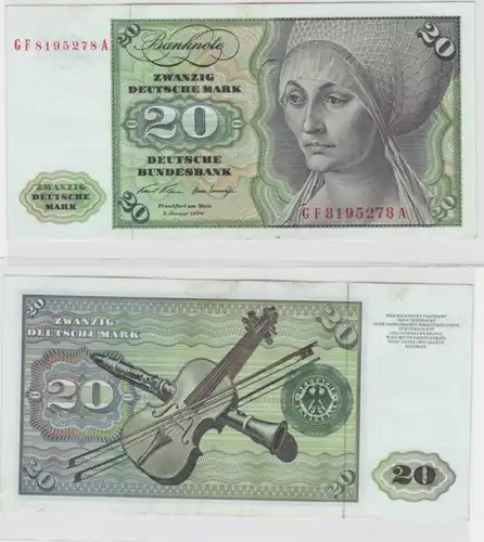 T145774 Banknote 20 DM Deutsche Mark Ro. 271b Schein 2.Jan. 1970 KN GF 8195278 A