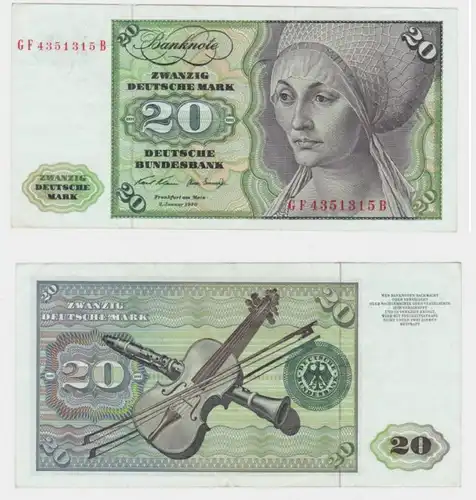 T145572 Banknote 20 DM Deutsche Mark Ro. 271b Schein 2.Jan. 1970 KN GF 4351315 B