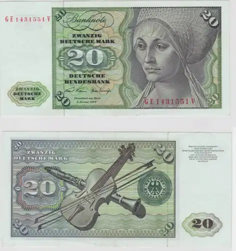 T145540 Banknote 20 DM Deutsche Mark Ro. 271b Schein 2.Jan. 1970 KN GE 1431551 V