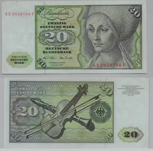 T145530 Banknote 20 DM Deutsche Mark Ro. 271b Schein 2.Jan. 1970 KN GE 2059706 F