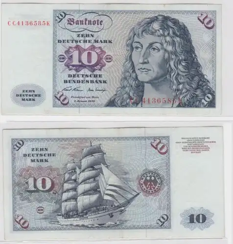 T145399 Banknote 10 DM Deutsche Mark Ro. 270a Schein 2.Jan. 1970 KN CC 4136585 K