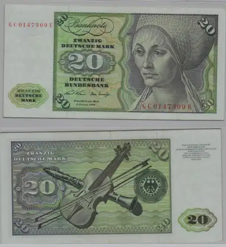 T145362 Banknote 20 DM Deutsche Mark Ro. 271a Schein 2.Jan. 1970 KN GC 0147309 E