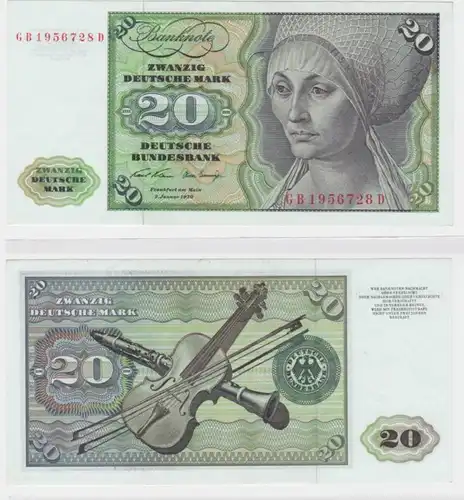 T145231 Banknote 20 DM Deutsche Mark Ro. 271a Schein 2.Jan. 1970 KN GB 1956728 D