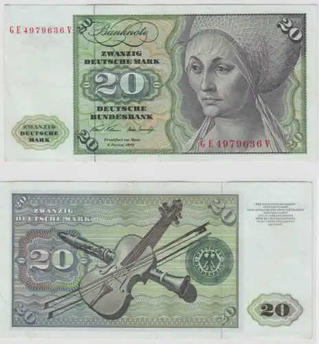 T145221 Banknote 20 DM Deutsche Mark Ro. 271b Schein 2.Jan. 1970 KN GE 4979636 V