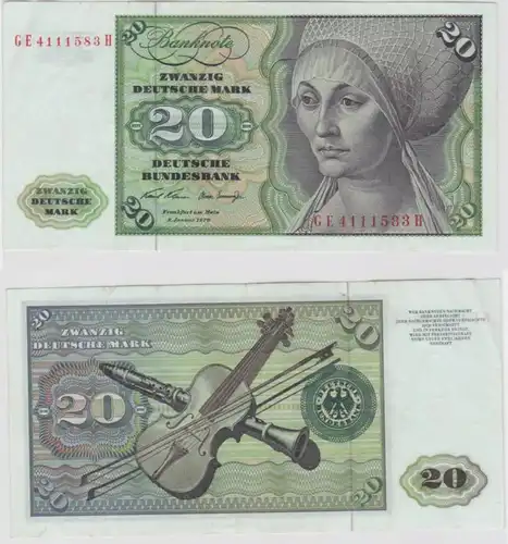 T145218 Banknote 20 DM Deutsche Mark Ro. 271b Schein 2.Jan. 1970 KN GE 4111583 H