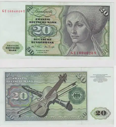 T145142 Banknote 20 DM Deutsche Mark Ro. 271b Schein 2.Jan. 1970 KN GE 1694628 V