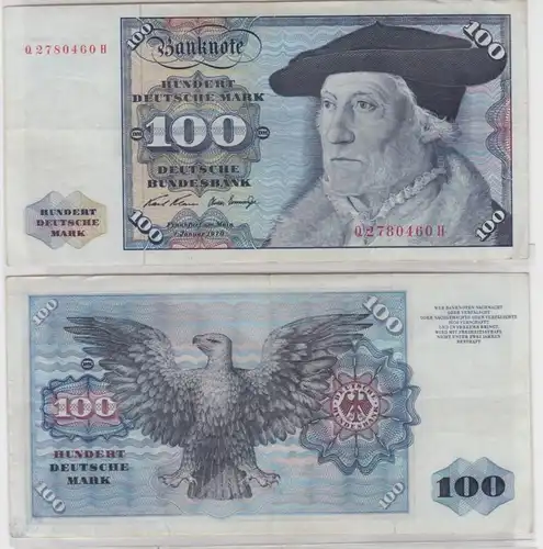 T144754 Banknote 100 DM Deutsche Mark Ro. 273a Schein 2.Jan. 1970 KN Q 2780460 H