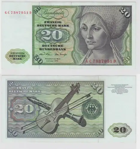 T144545 Banknote 20 DM Deutsche Mark Ro. 271a Schein 2.Jan. 1970 KN GC 7387951 D