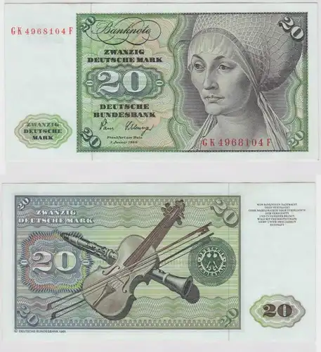 T144341 Banknote 20 DM Deutsche Mark Ro. 287a Schein 2.Jan. 1980 KN GK 4968104 F