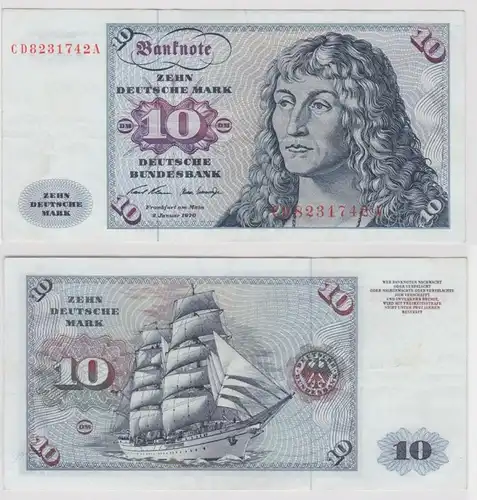 T143462 Banknote 10 DM Deutsche Mark Ro. 270a Schein 2.Jan. 1970 KN CD 8231742 A