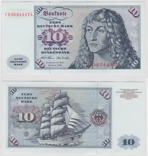 T143405 Banknote 10 DM Deutsche Mark Ro. 270a Schein 2.Jan. 1970 KN CD 5624447 A