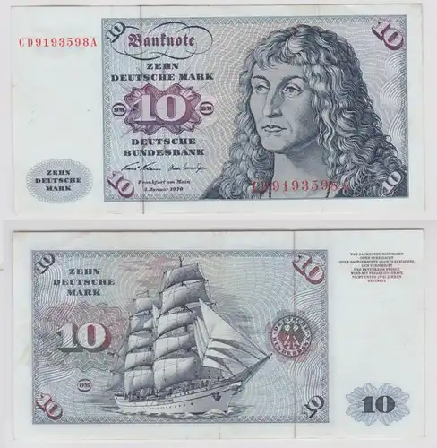 T142447 Banknote 10 DM Deutsche Mark Ro. 270a Schein 2.Jan. 1970 KN CD 9193598 A
