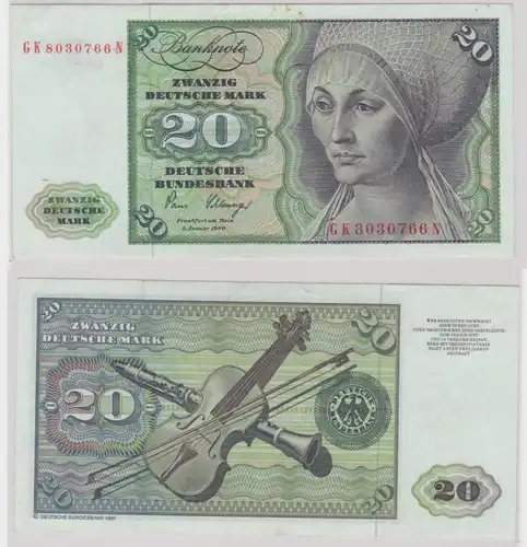 T142411 Banknote 20 DM Deutsche Mark Ro. 287a Schein 2.Jan. 1980 KN GK 8030766 N