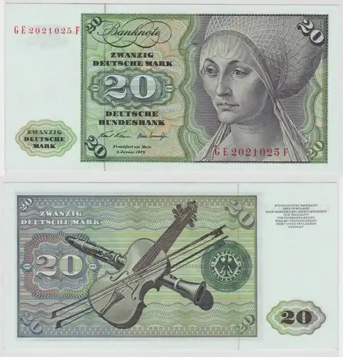 T141752 Banknote 20 DM Deutsche Mark Ro. 271b Schein 2.Jan. 1970 KN GE 2021025 F