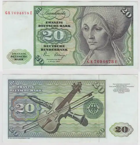 T141435 Banknote 20 DM Deutsche Mark Ro. 287a Schein 2.Jan. 1980 KN GK 7694678 E