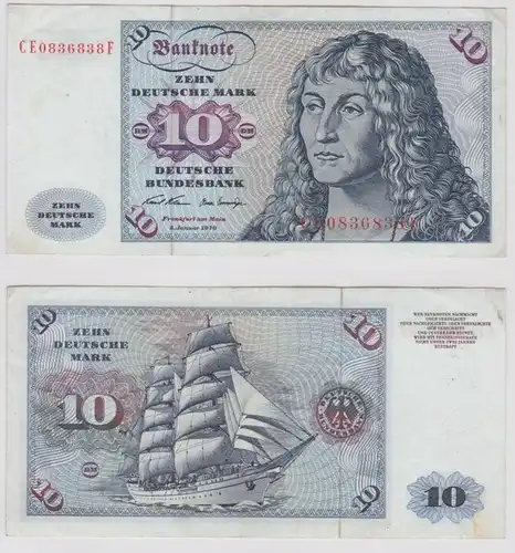 T141031 Banknote 10 DM Deutsche Mark Ro. 270b Schein 2.Jan. 1970 KN CE 0836838 F
