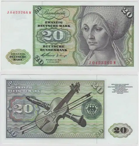 T141008 Banknote 20 DM Deutsche Mark Ro. 264c Schein 2.Jan. 1960 KN J 0423208 W