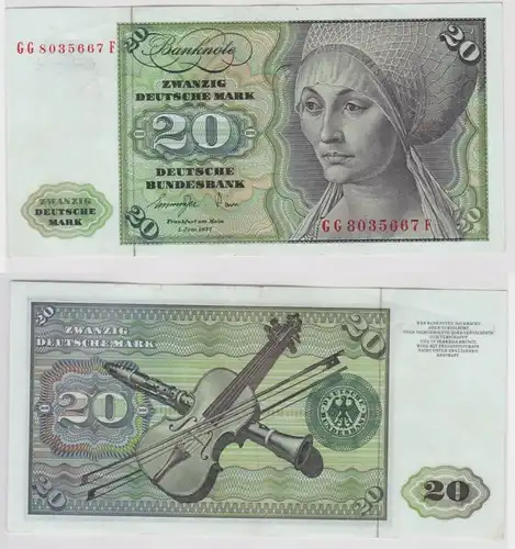 T140406 Banknote 20 DM Deutsche Mark Ro. 276a Schein 1.Juni 1977 KN GG 8035667 F