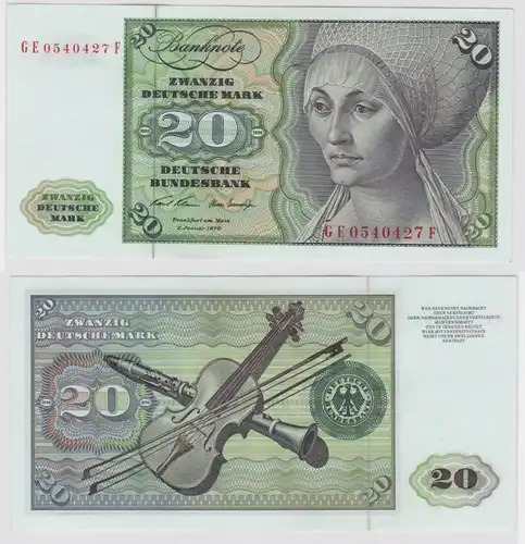 T139876 Banknote 20 DM Deutsche Mark Ro. 271b Schein 2.Jan. 1970 KN GE 0540427 F
