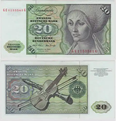 T137894 Banknote 20 DM Deutsche Mark Ro. 271b Schein 2.Jan. 1970 KN GE 1153541 G