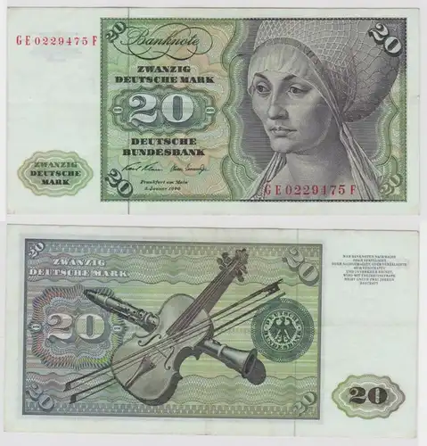 T135217 Banknote 20 DM Deutsche Mark Ro. 271b Schein 2.Jan. 1970 KN GE 0229475 F