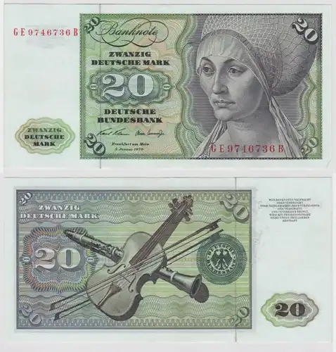 T134725 Banknote 20 DM Deutsche Mark Ro. 271b Schein 2.Jan. 1970 KN GE 9746736 B