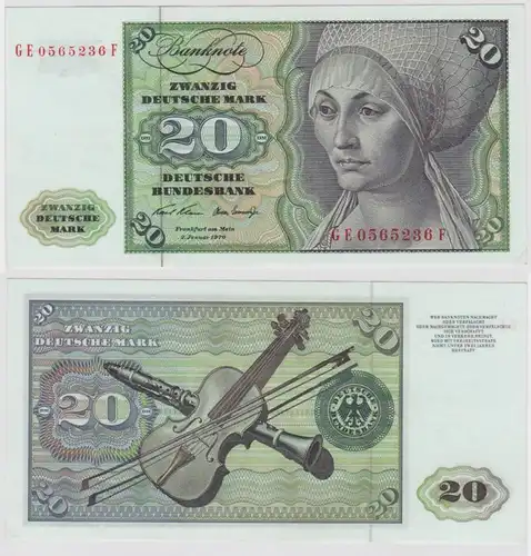 T134527 Banknote 20 DM Deutsche Mark Ro. 271b Schein 2.Jan. 1970 KN GE 0565236 F