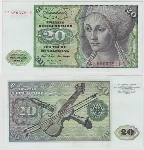 T134435 Banknote 20 DM Deutsche Mark Ro. 271a Schein 2.Jan. 1970 KN GB 6605721 U