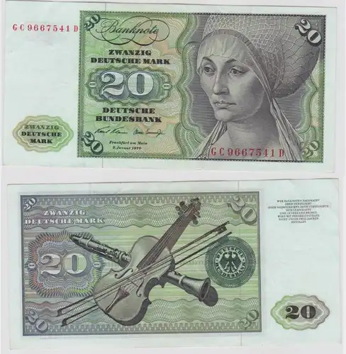 T133607 Banknote 20 DM Deutsche Mark Ro. 271a Schein 2.Jan. 1970 KN GC 9667541 D