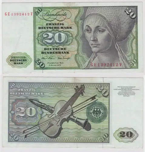 T133454 Banknote 20 DM Deutsche Mark Ro. 271b Schein 2.Jan. 1970 KN GE 1392412 V