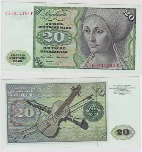 T133245 Banknote 20 DM Deutsche Mark Ro. 271b Schein 2.Jan. 1970 KN GE 0512353 F