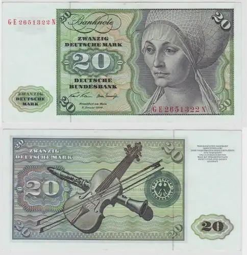T133057 Banknote 20 DM Deutsche Mark Ro. 271b Schein 2.Jan. 1970 KN GE 2651322 N