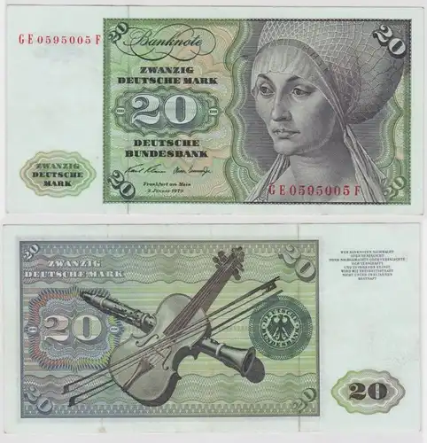 T131370 Banknote 20 DM Deutsche Mark Ro. 271b Schein 2.Jan. 1970 KN GE 0595005 F
