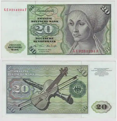T131175 Banknote 20 DM Deutsche Mark Ro. 271b Schein 2.Jan. 1970 KN GE 9284294 F