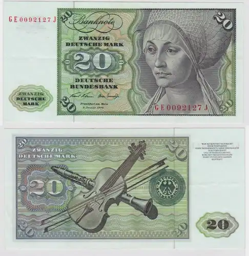 T119978 Banknote 20 DM Deutsche Mark Ro. 271b Schein 2.Jan. 1970 KN GE 0092127 J