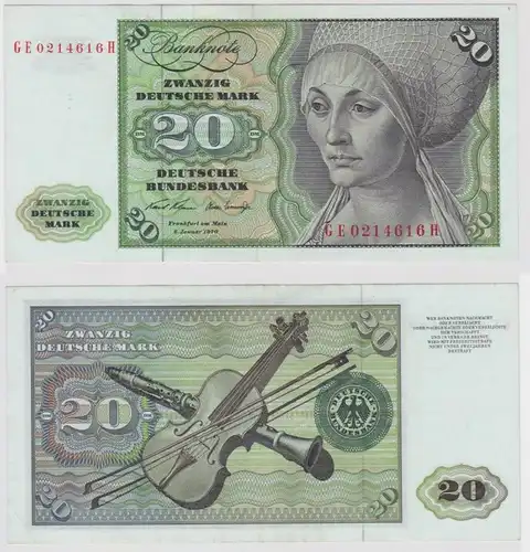 T118019 Banknote 20 DM Deutsche Mark Ro. 271b Schein 2.Jan. 1970 KN GE 0214616 H